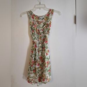 Floral Sleeveless Summer Top in White with Pink & Green Floral Print